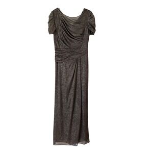 Alex Evenings Metallic Bronze Glitter Ruched Gown Formal Evening Dress Size 10‎